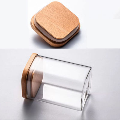 Contêiner de armazenamento de alimentos de design moderno com tampa de madeira de bambu 300ml 500ml frasco de vidro de especiarias