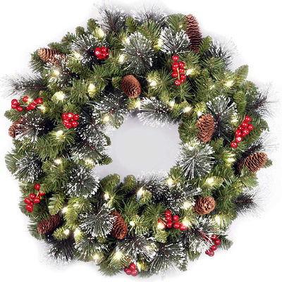 Coroa de pinheiro de Natal de tecido de pelúcia e plástico para decorações de Natal ao ar livre