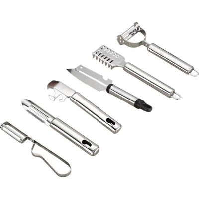 304 Set de utensílios de cozinha de aço inoxidável 6 em 1 para descascar frutas e descascar vegetais
