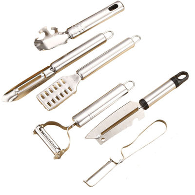 304 Set de utensílios de cozinha de aço inoxidável 6 em 1 para descascar frutas e descascar vegetais