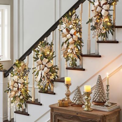 Escadaria de Natal Guirlanda Decoração de Escadaria Ornamento com Círculo de Rattan Natural OEM ODM