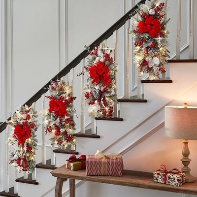 Escadaria de Natal Guirlanda Decoração de Escadaria Ornamento com Círculo de Rattan Natural OEM ODM