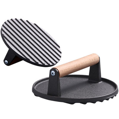 Pressão de hambúrguer de carne rectangular de trabalho pesado de ferro fundido Grill de bacon esmagado Pressão com alça de madeira