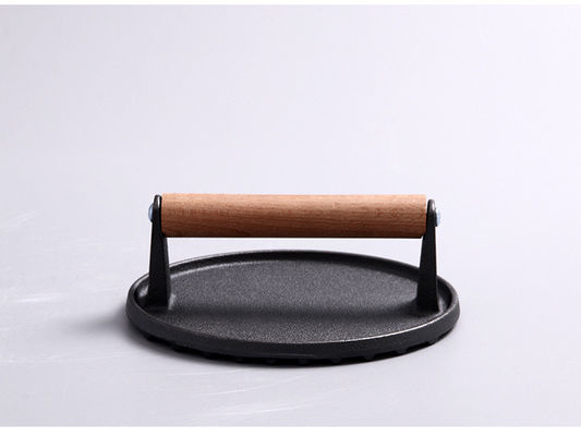 Pressão de hambúrguer de carne rectangular de trabalho pesado de ferro fundido Grill de bacon esmagado Pressão com alça de madeira