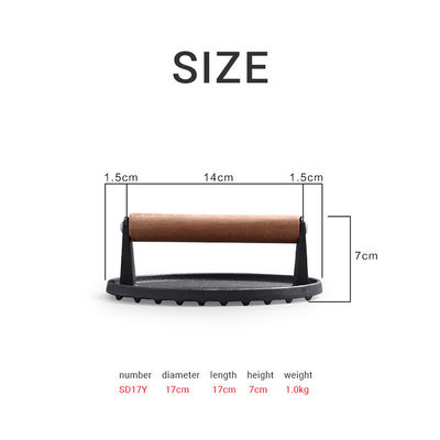 Pressão de hambúrguer de carne rectangular de trabalho pesado de ferro fundido Grill de bacon esmagado Pressão com alça de madeira