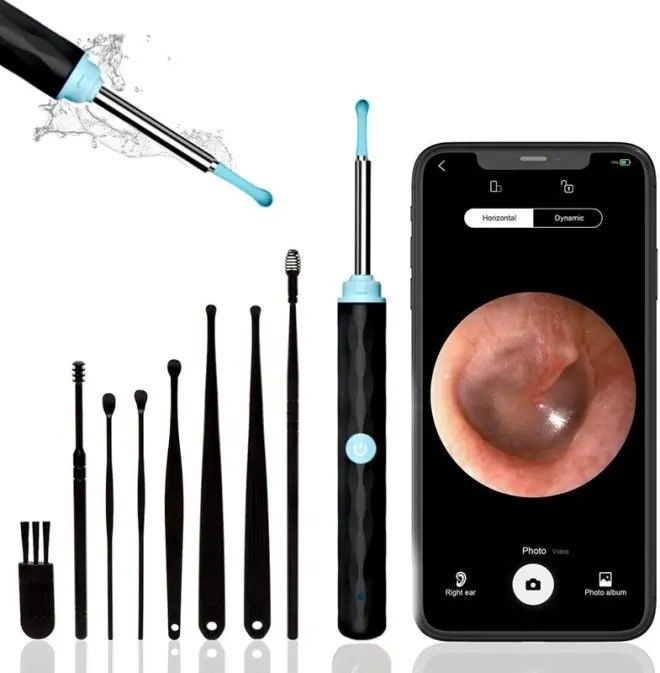 Kit de remoção de cera de ouvido para limpeza doméstica com 1296P Otoscope Ear Cleaner Camera e Light