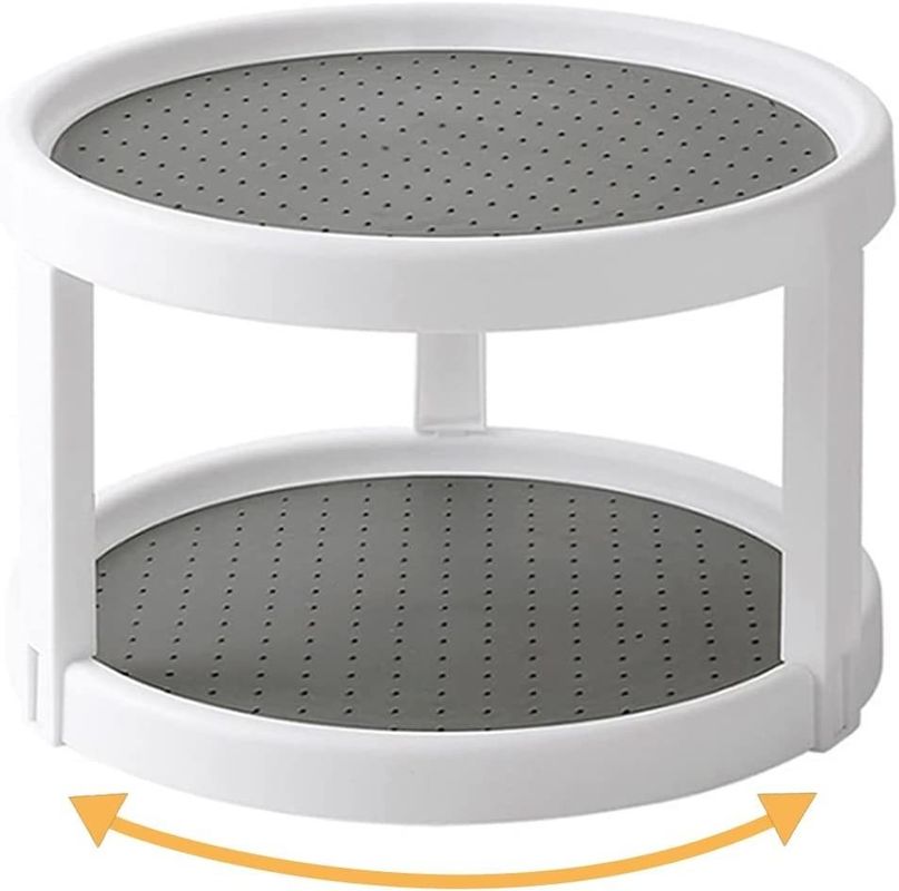 2 camadas de especiarias de cozinha e rack de armazenamento rotativo para fácil acesso a especiarias e artigos de higiene