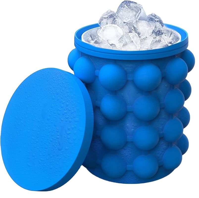 267 gramas Silicone portátil meio redondo poupança de espaço balde de gelo com tampa azul/vermelho/amarelo
