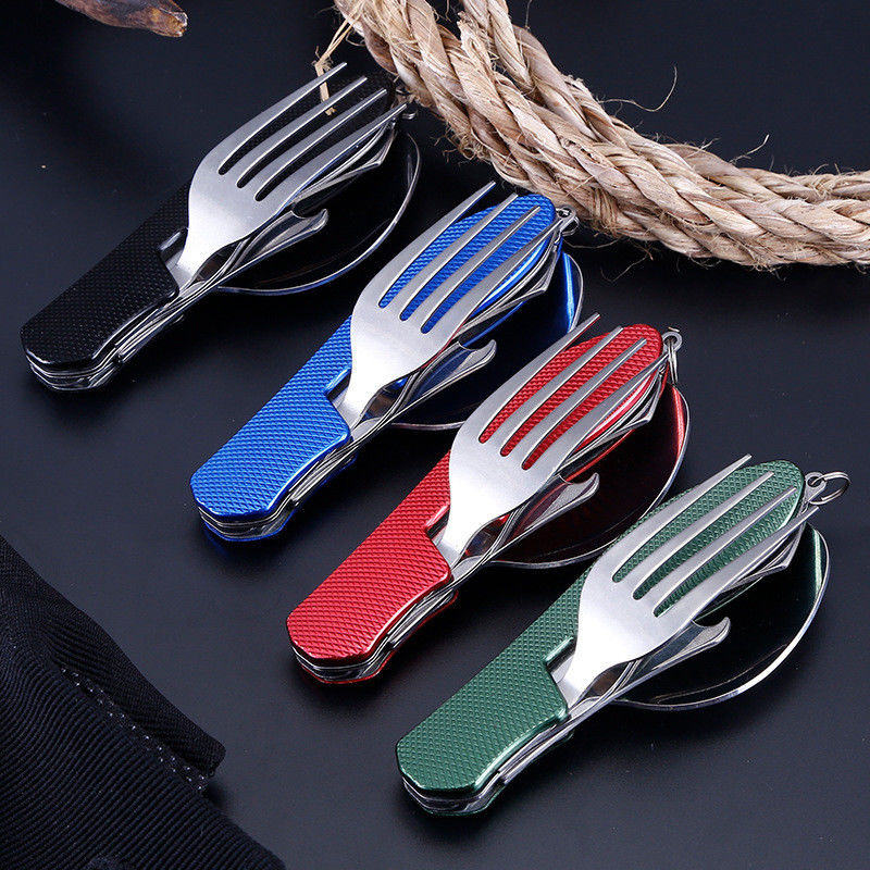 Conjunto de utensílios de acampamento dobráveis de aço inoxidável