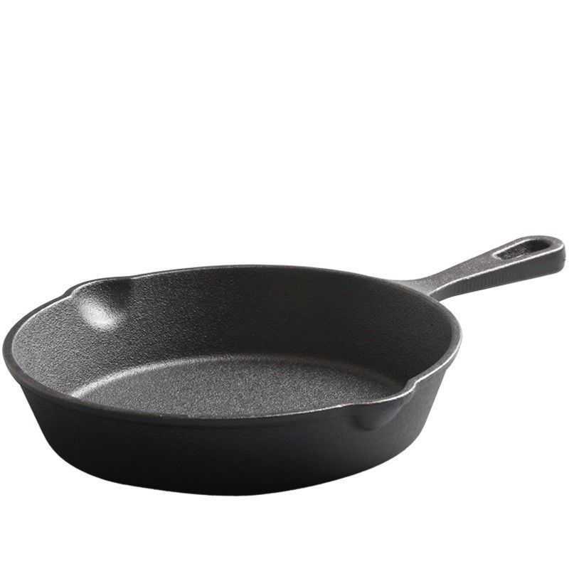 Artigos de cozinha não pegajosos pré-sazados de ferro fundido Skillet preto sustentável para o exterior