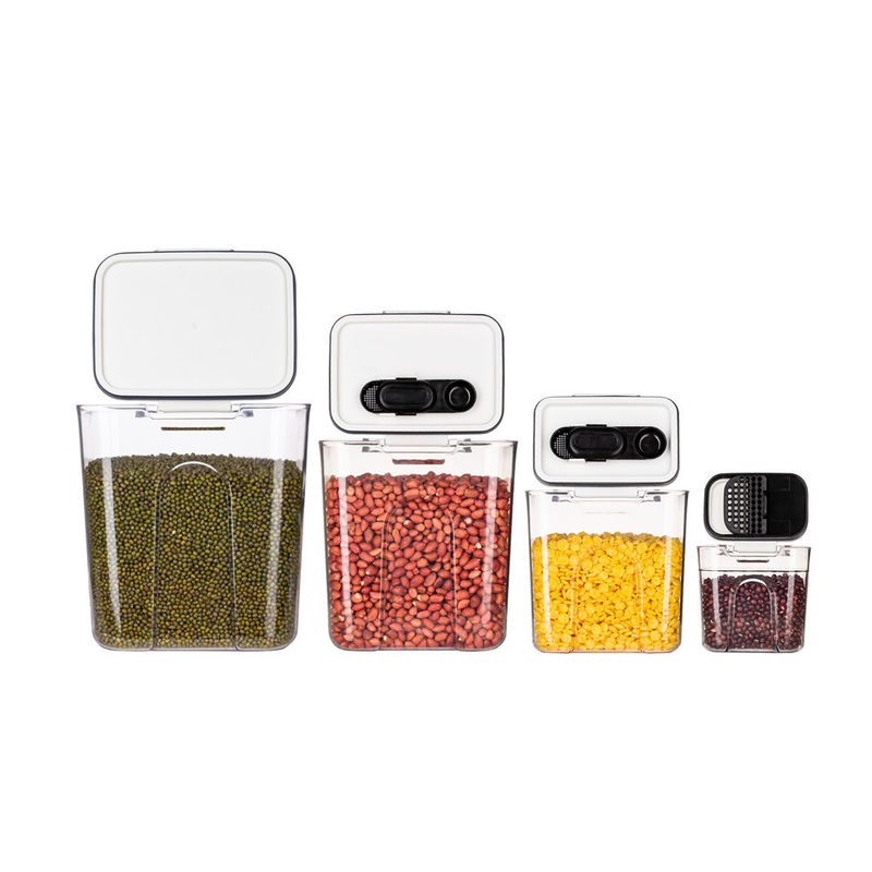 Tipo de cozinha em pé PET plástico recipientes de armazenamento de alimentos transparente hermético 4pc conjunto