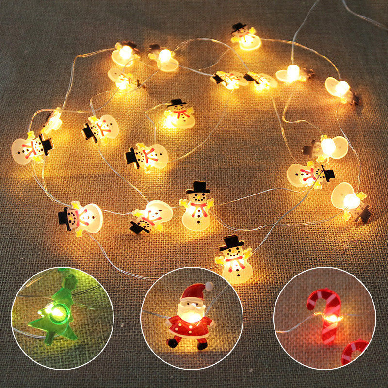 Papai Noel cetro flocos de neve meias de alce luzes de corda LED para decoração de Natal de fada