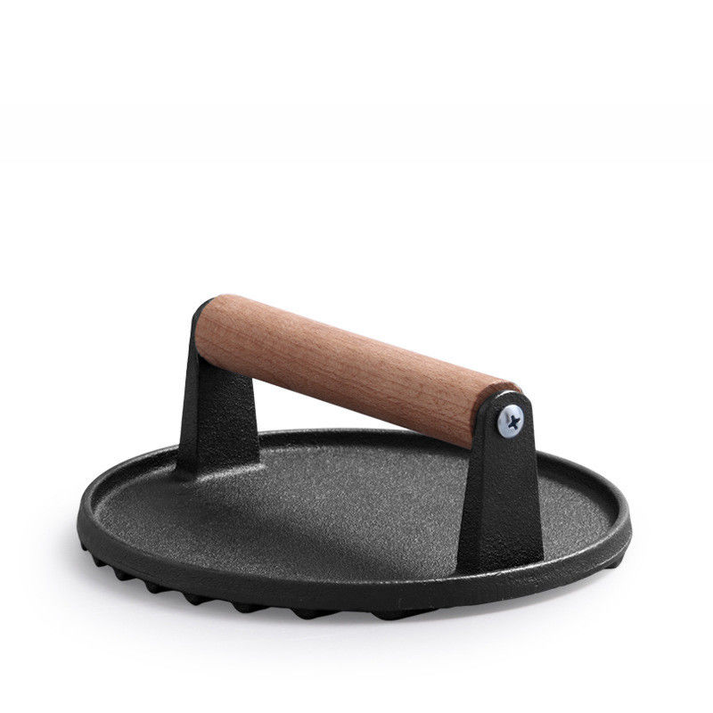 Pressão de hambúrguer de carne rectangular de trabalho pesado de ferro fundido Grill de bacon esmagado Pressão com alça de madeira